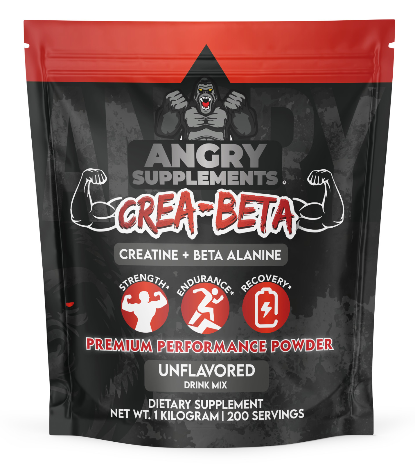 Angry Supplements CREA-BETA Creatine + Beta Alanine Mens Muscle 1 Kilo 200 Serv