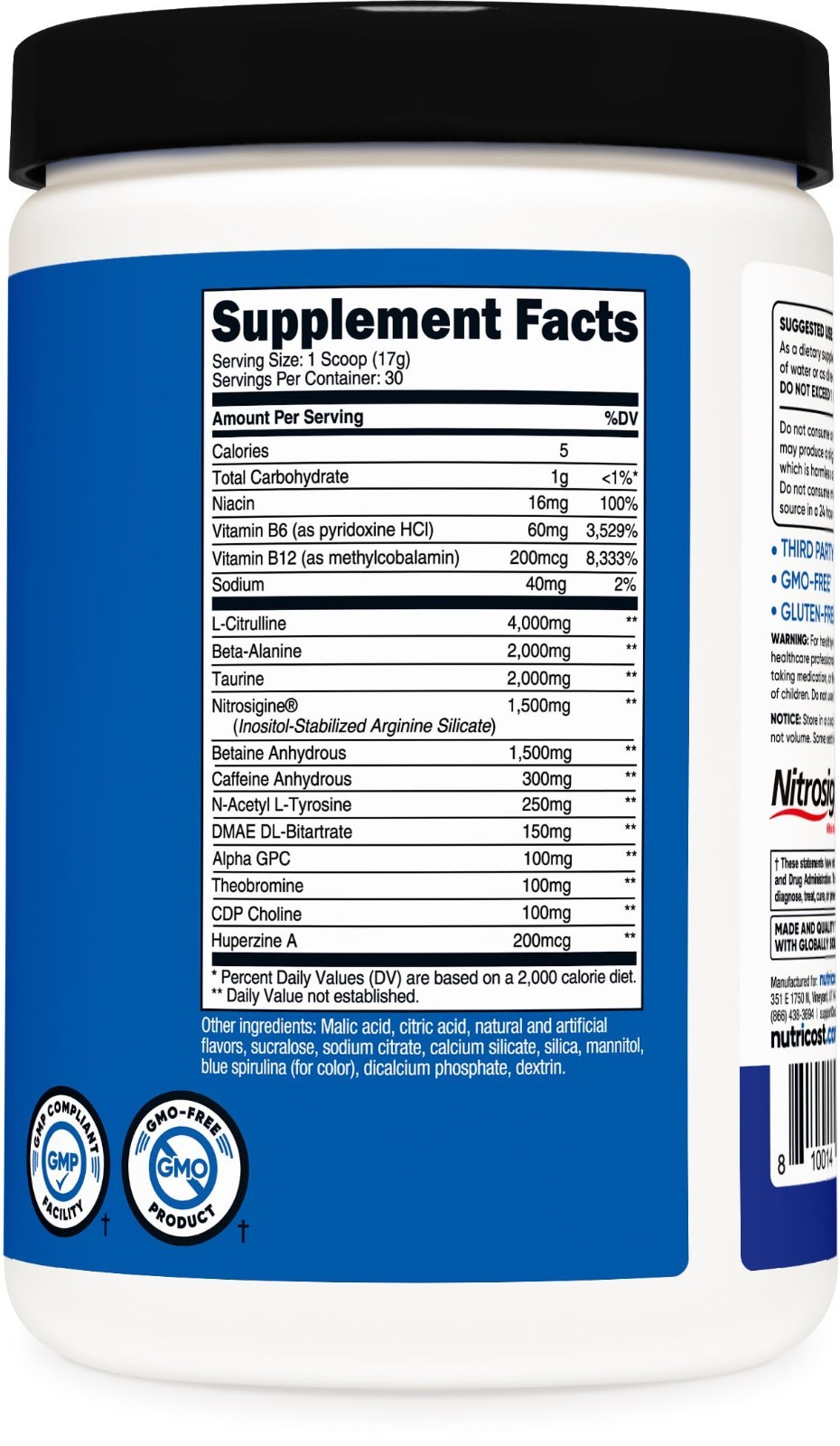 Pre-Workout Powder Complex – Blue Raspberry Flavor, 30 Servings, Vegan, Gluten-F