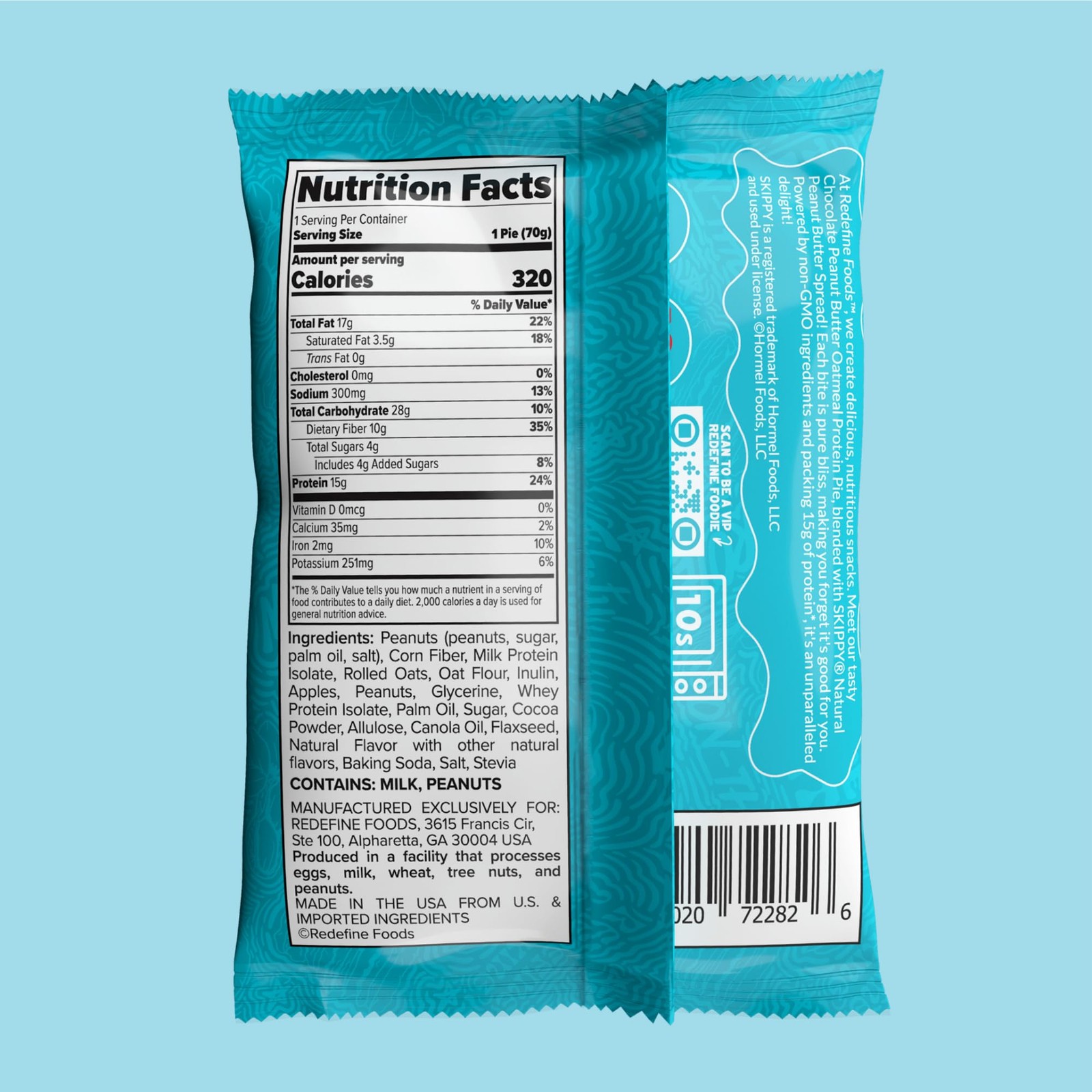 Redefine Foods Oatmeal Protein Pie SKIPPY Chocolate 8 Count 15g Protein Per Serv