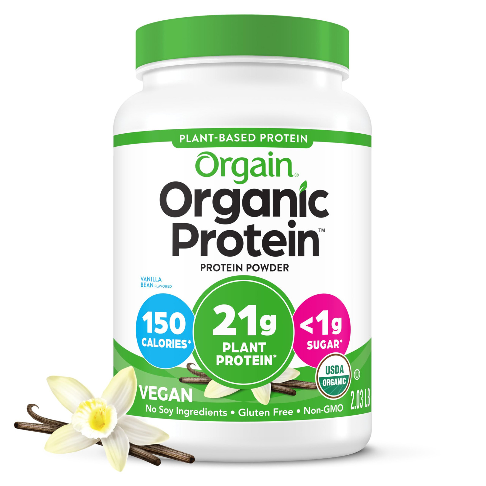 Orgain Organic Vegan Protein Powder Vanilla Bean 2.03 lb Plant Protein Non GMO