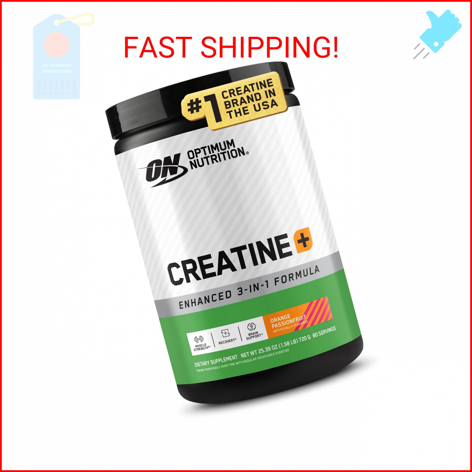 Optimum Nutrition Creatine Monohydrate Plus Powder, Orange Passionfruit Flavored