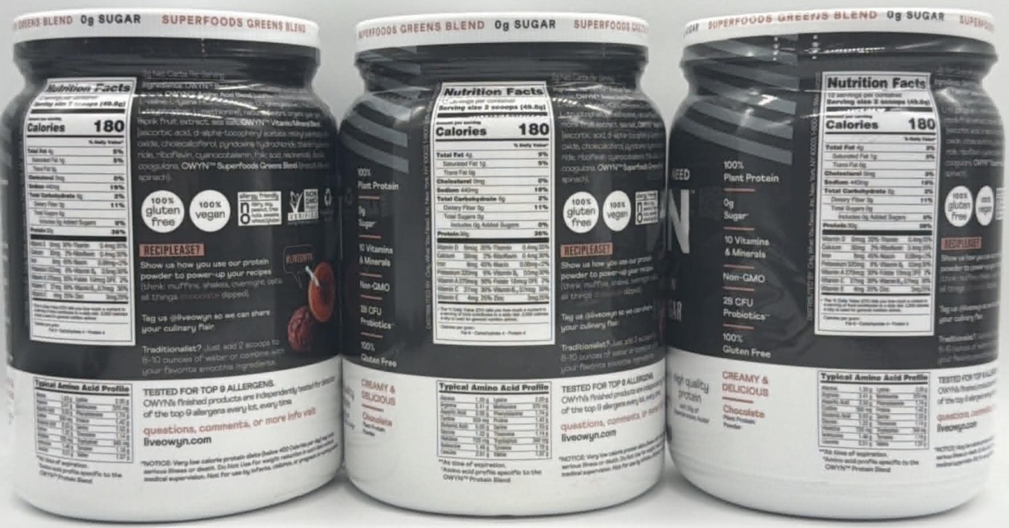 3PK OWYN Pro Elite Plant Protein Zero Sugar – Chocolate FLVR ~ 1.32 LBS EA