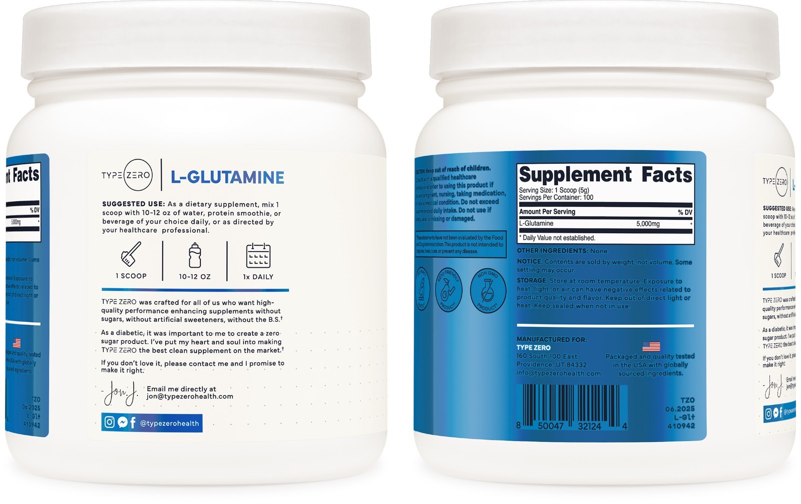 Type Zero 5X Strength L Glutamine Powder (500G) Pure L-Glutamine Supplement
