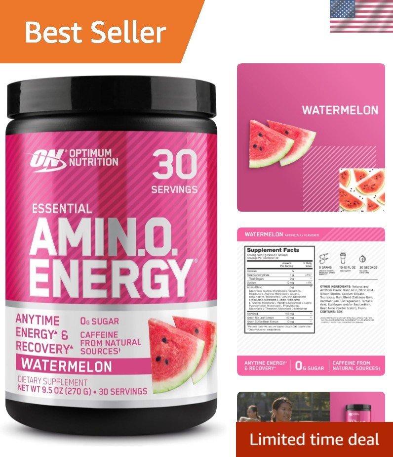 Sugar-Free Amino Energy Powder with Green Tea – 30 Servings in Watermelon Flavor