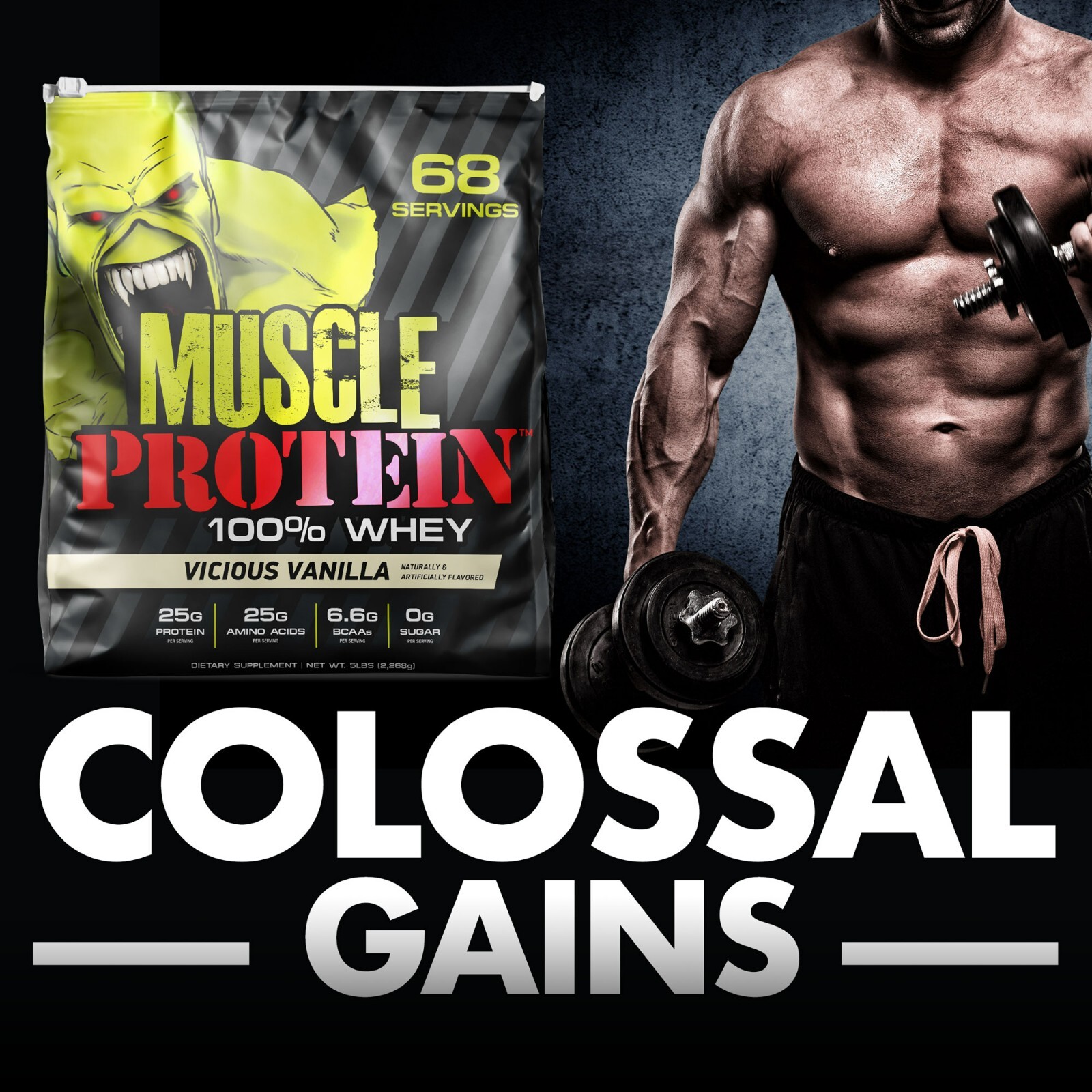 Muscle Whey Protein Powder Isolate, Gym, Bodybuilding Workout Supplement, 5LB