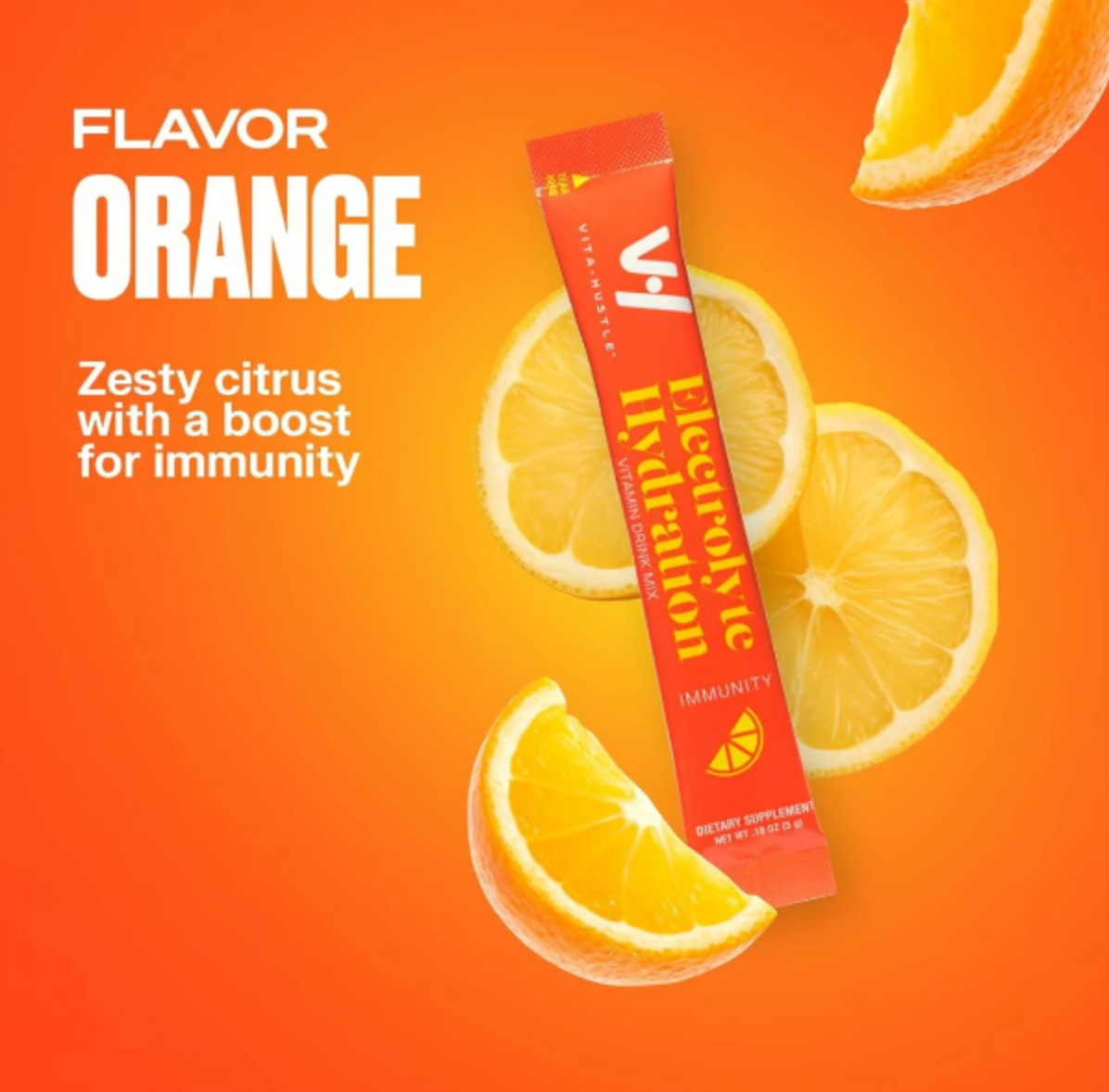 VitaHustle Electrolyte Hydration Immunity Drink Mix, Caffeine Free Stick Packs