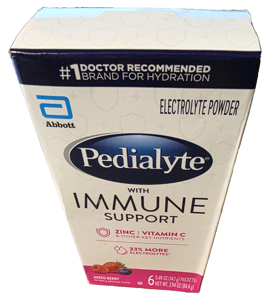 Pedialyte Electrolyte Drink Immune Support Mixed Berry Powder 6Ct EXP 9/26