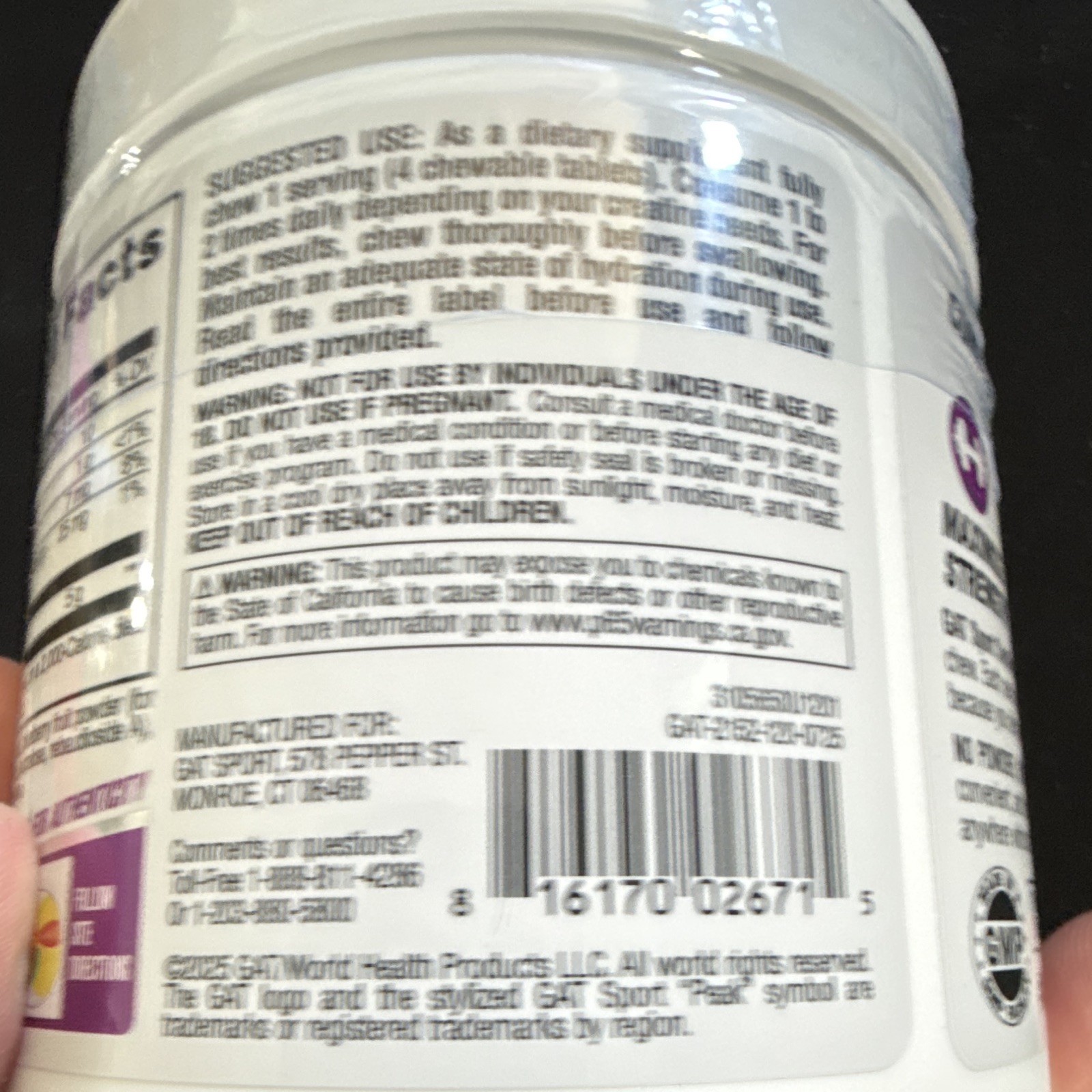 GAT Sport Creatine Chews Zero Sugar Grape Cotton Candy 120 ct 5g