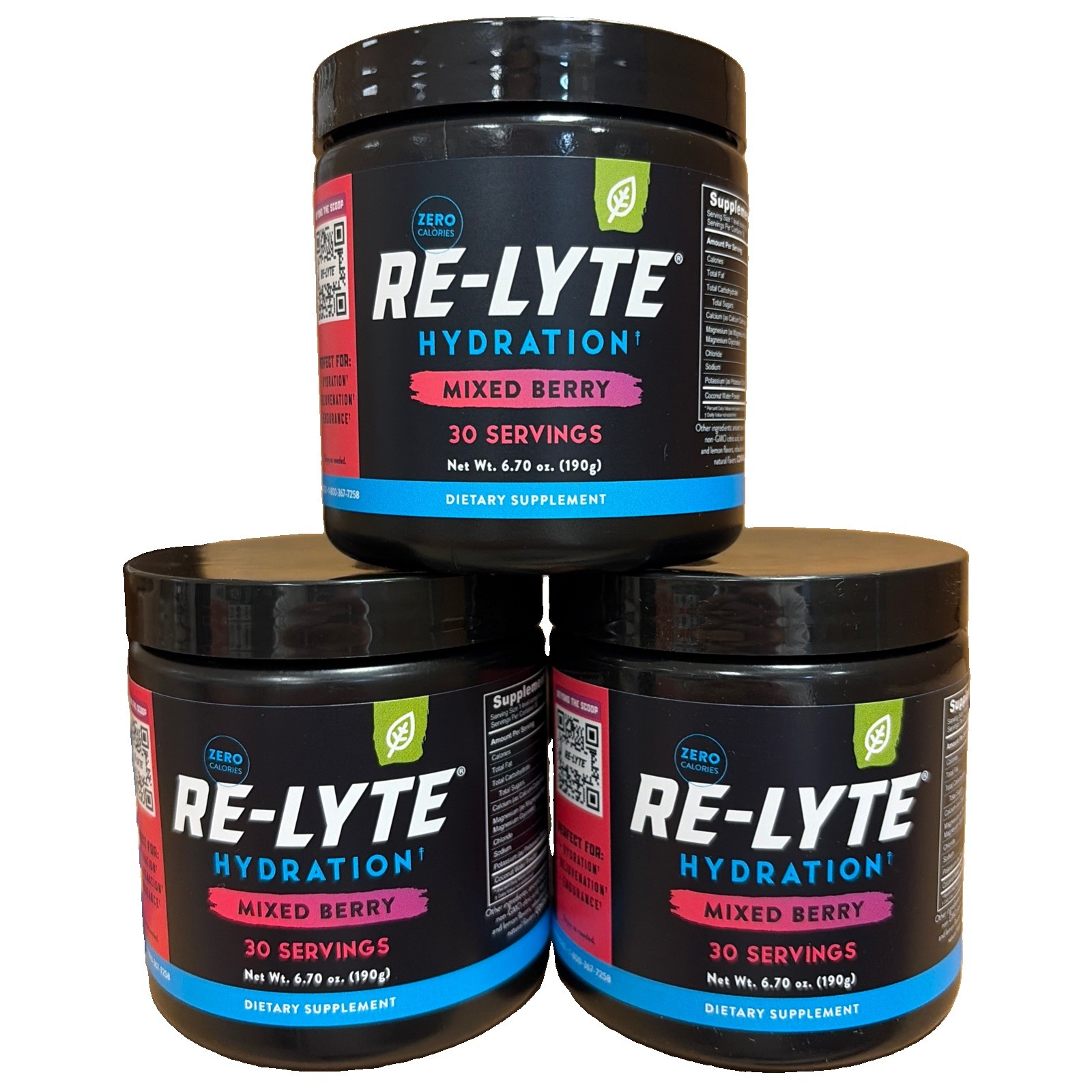 3-PACK Redmond Re-Lyte Hydration Mixed Berry 6.7oz Each – 90 Servings Total