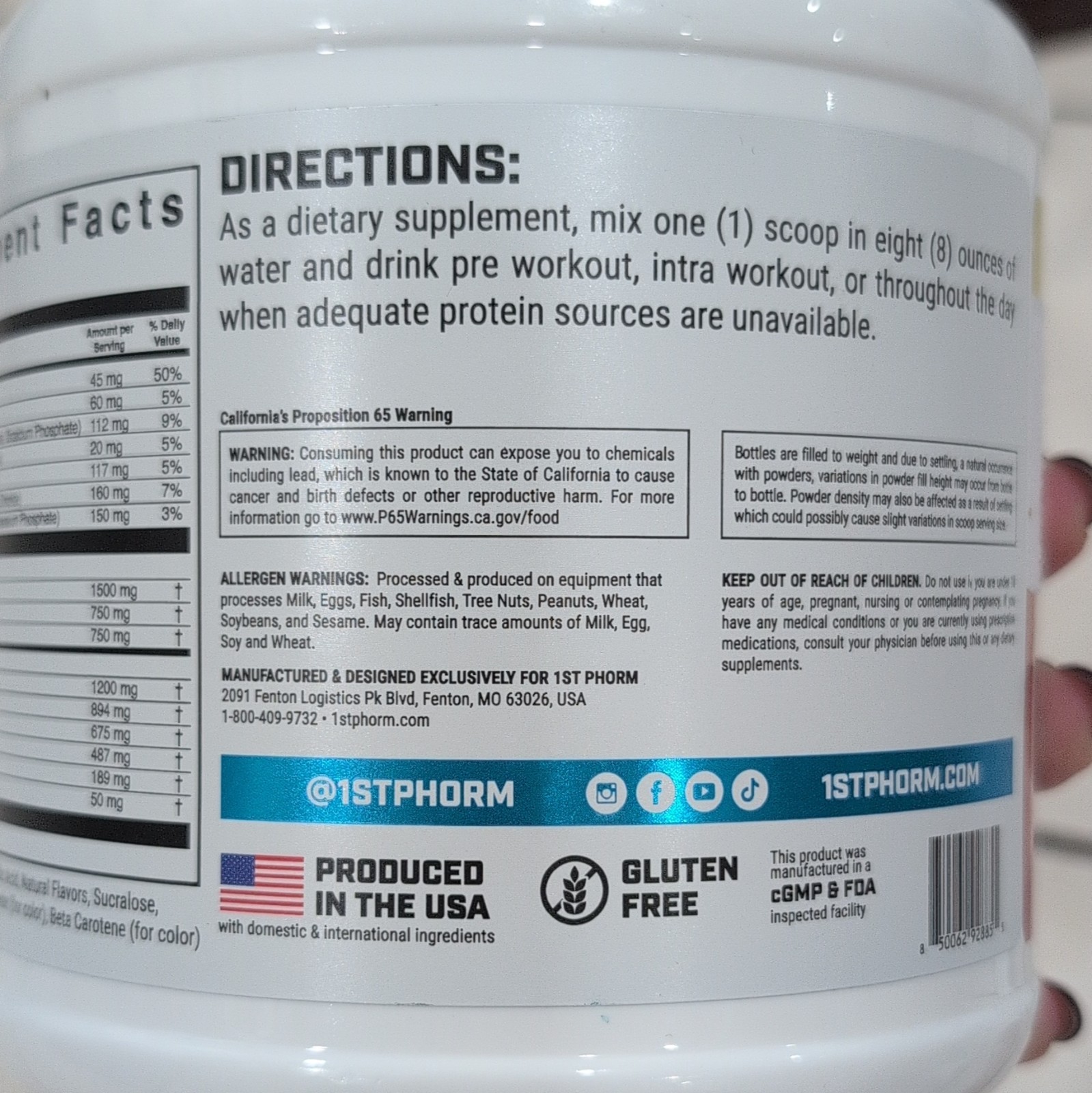 1st Phorm EAA Powder Tropical Mango Gluten Free 60 Servings 1.43 lb