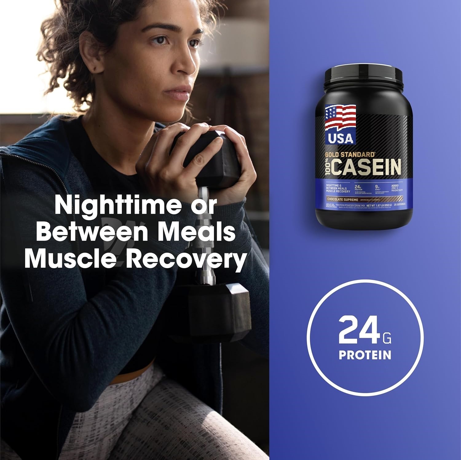 Proteína Caseína en Polvo Digestión lenta Recuperación Muscular Nocturna 1.8Lb