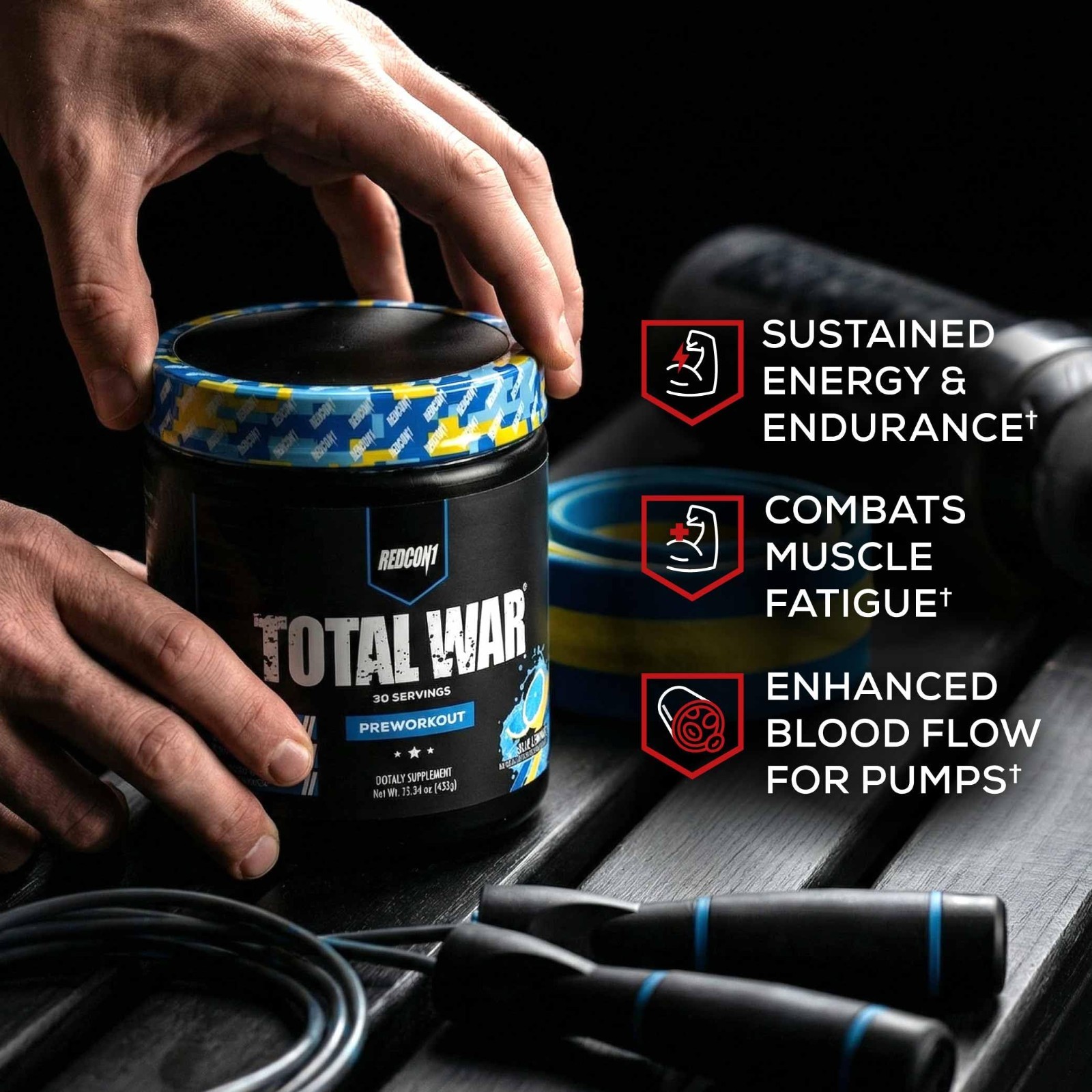 Total War Pre Workout Powder – Blue Lemonade Flavor, 320mg Caffeine, Citrulline