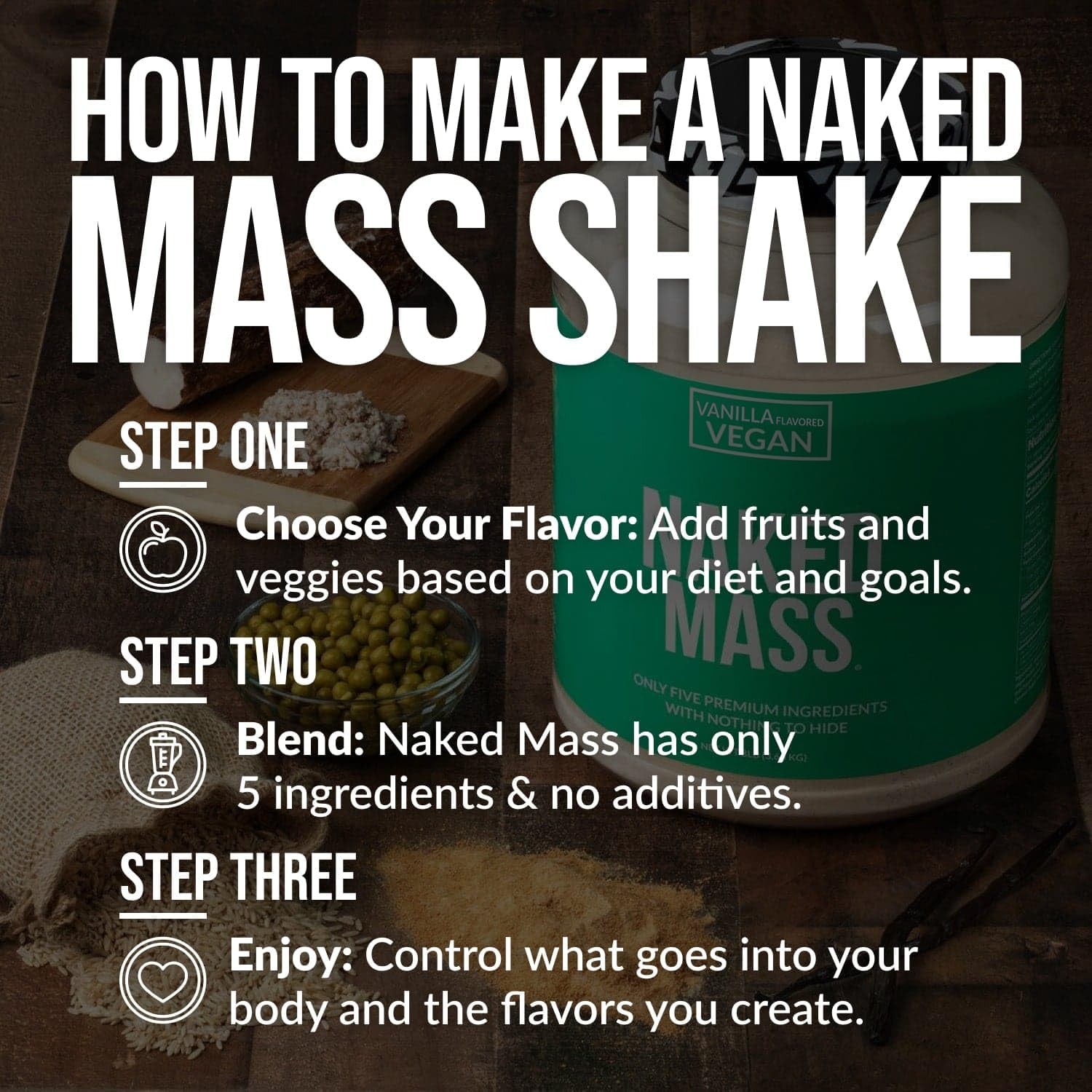 Mass – Vanilla Vegan Weight Gainer – 1,230 Calories, Non-GMO, Soy & Gluten Free