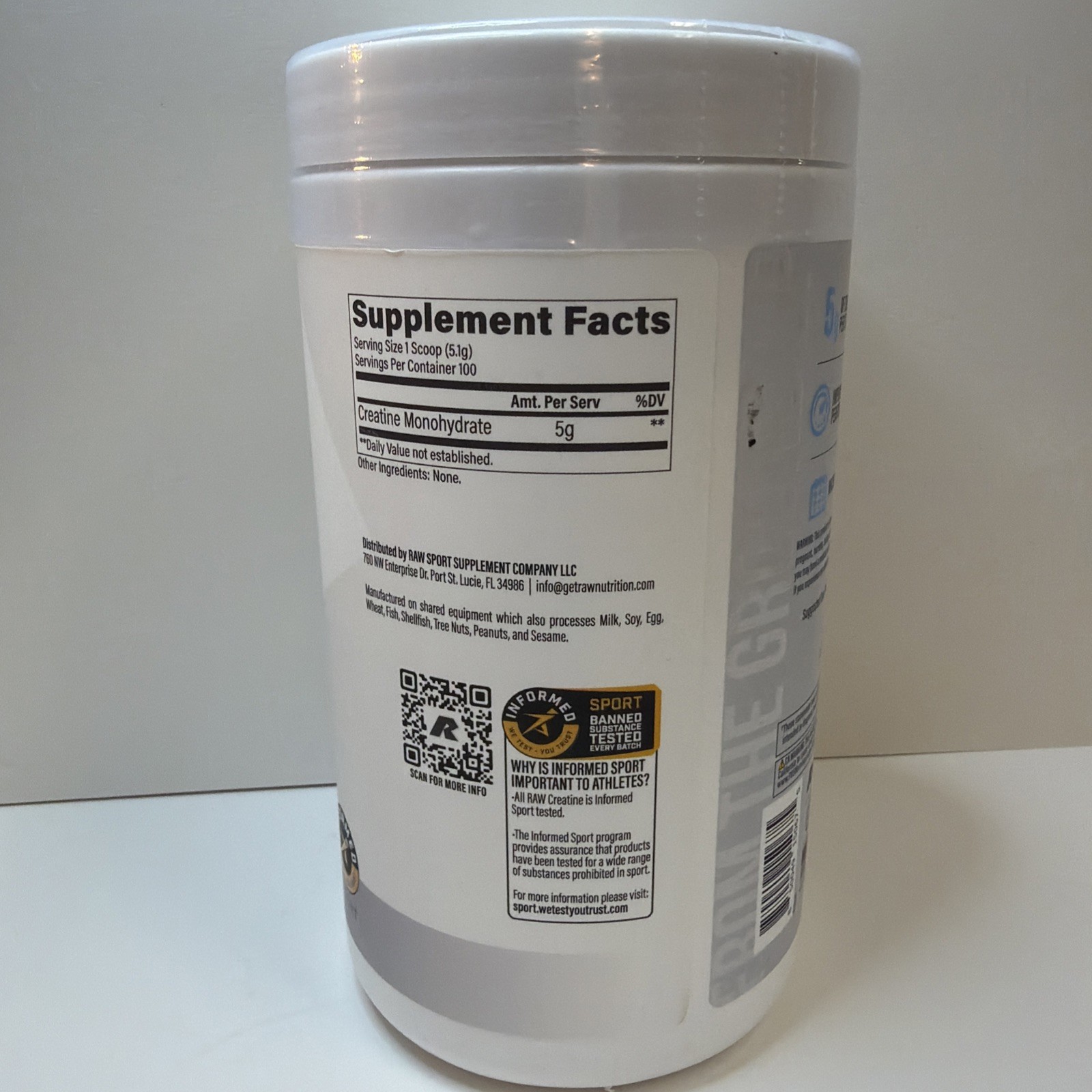 Raw Nutrition Creatine Monohydrate – Unflavored – Brand New – 100 Servings
