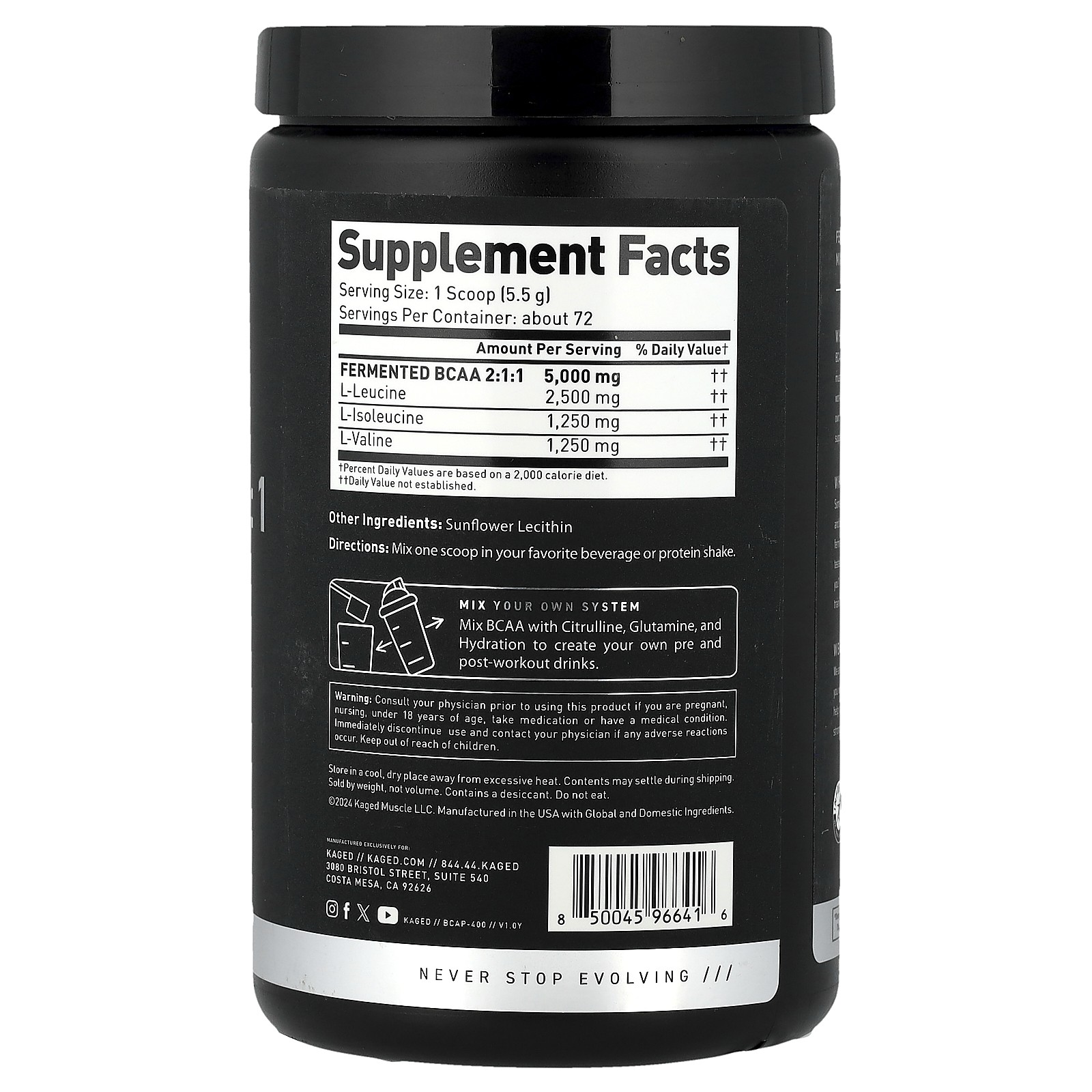BCAA 2:1:1, Unflavored, 14.2 oz (403.2 g)