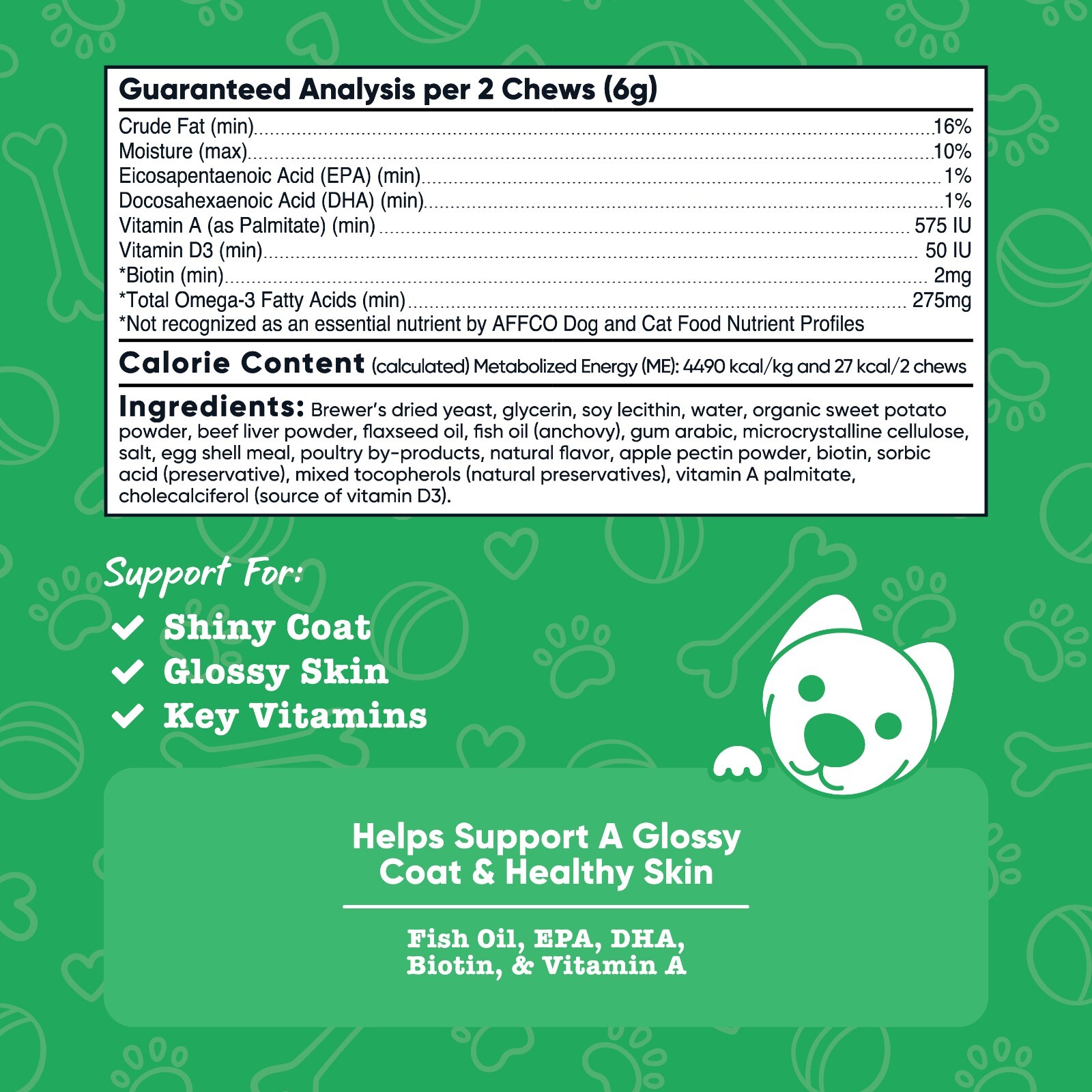 Nutricost Pets Skin & Coat Support Soft Chews For Dogs (Beef Flavored)