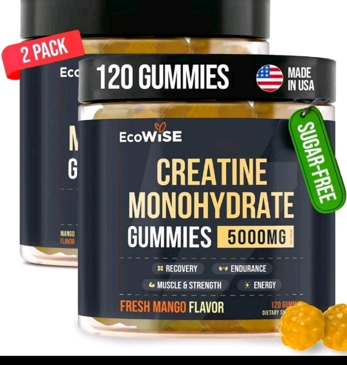 EcoWise Wellness 2 Pack Creatine Monohydrate Gummies 5000 mg Fresh Mango