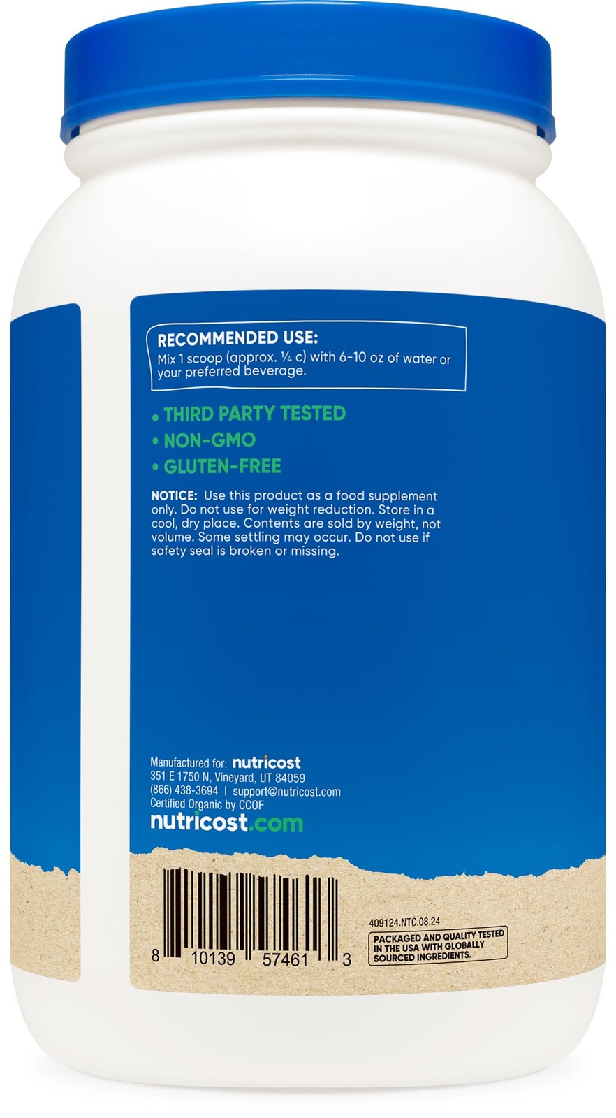 Nutricost Organic Pea Protein Powder 3 LB Unflavored
