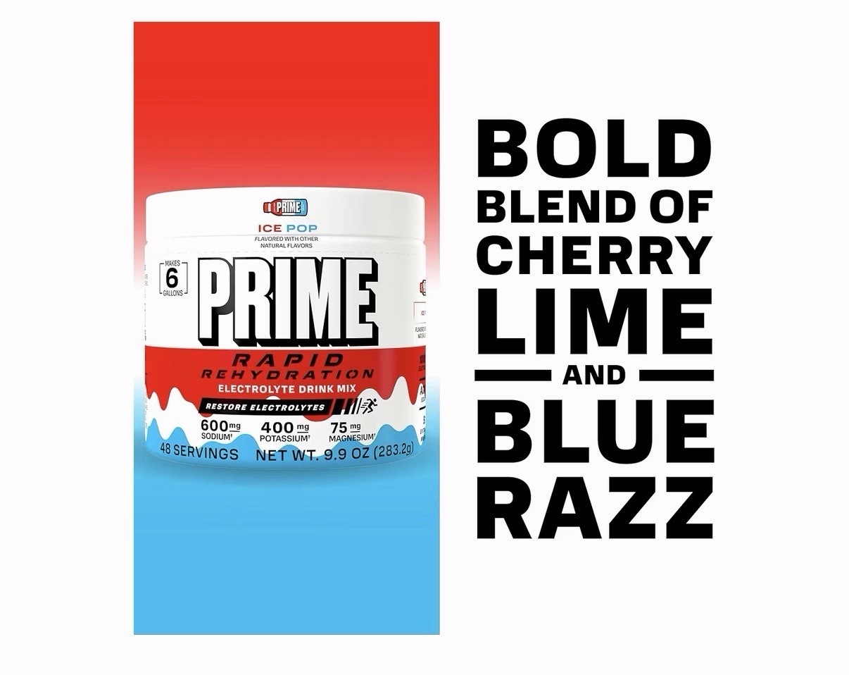 Prime Rapid Rehydration Electrolyte Powder Ice Pop 9.9oz 48 Servings Exp 2/28