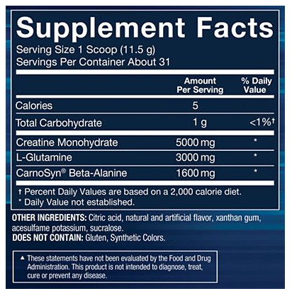 Creatine + Glutamine w/ Beta-Alanine Powder – Fruit Punch (12.6 oz./31 Servings)