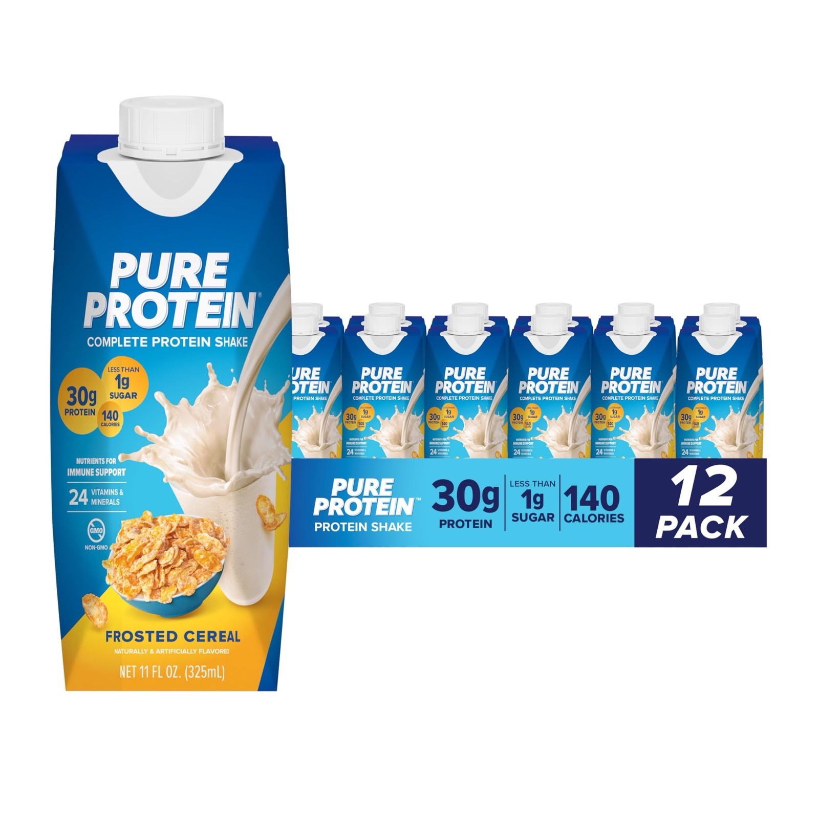 *•New•*Pure Protein Frosted Cereal 🥣 Protein Shake, 11 oz Bottles, (Pack of 12)