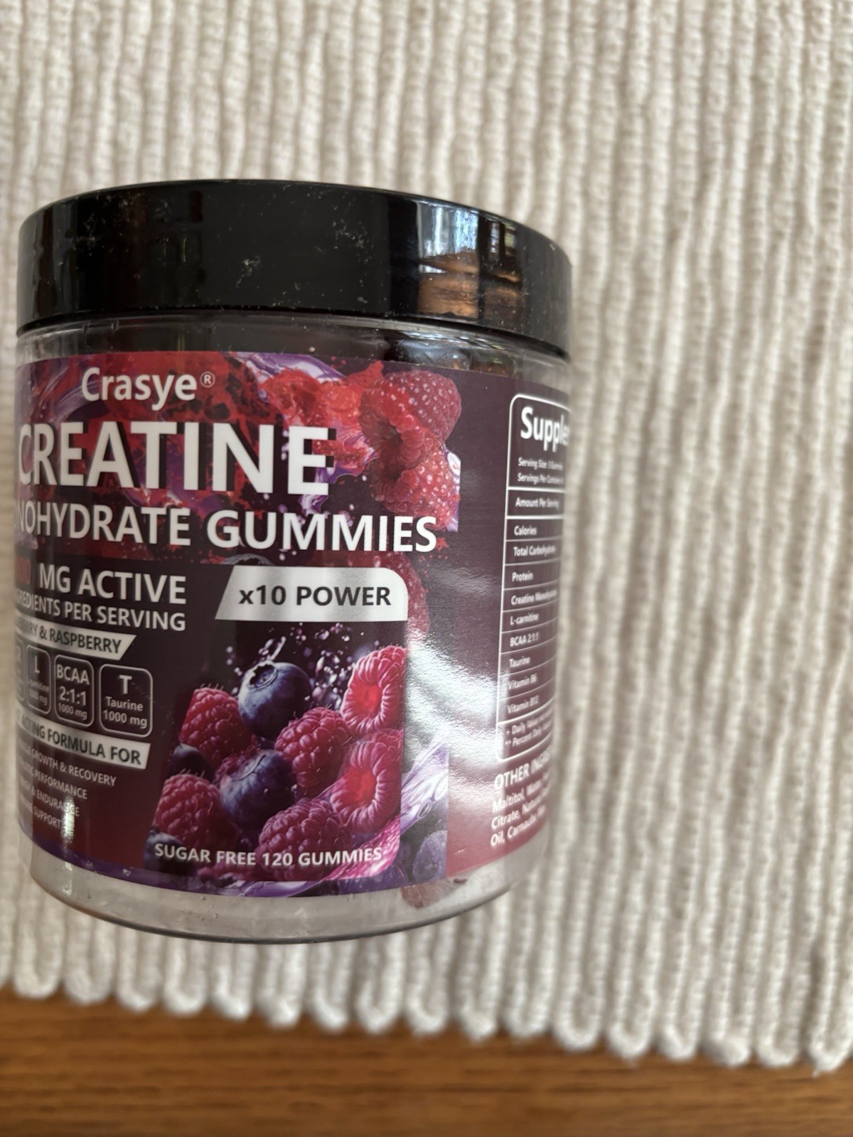 Crasye Creatine Monohydrate Gummies Sugar-Free Vegan Blueberry & Raspberry 120