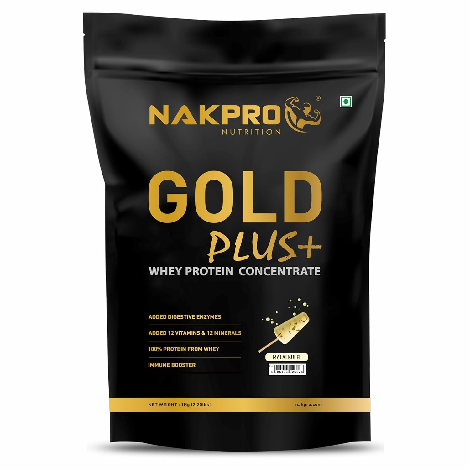 Nakpro Gold Plus+ Whey Protein Concentrate Malai Kulfi Flavour 1kg