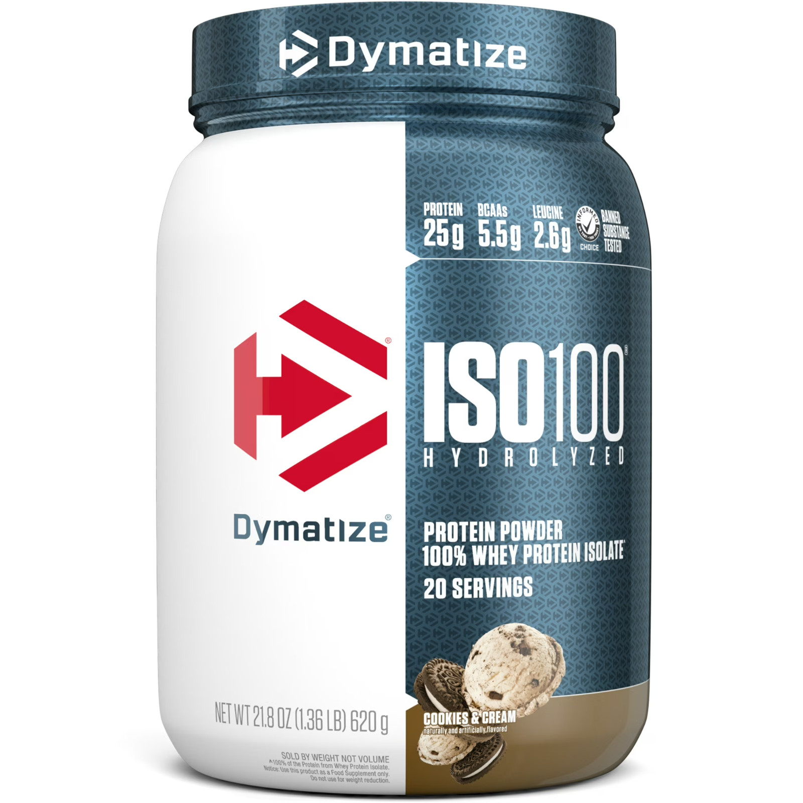 Dymatize ISO100 Hydrolyzed Whey Isolate Protein Powder Cookies Cream 20 Servings
