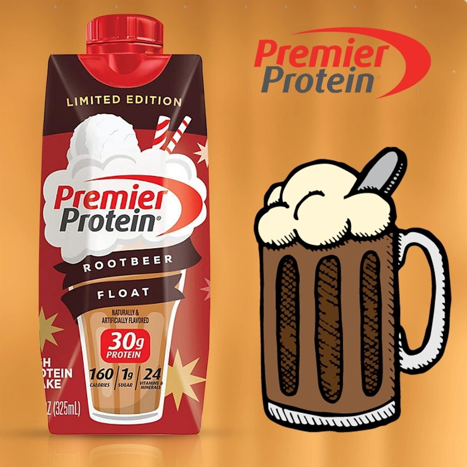 Premier Protein Shakes 6 BottlesRoot Beer in The Award Box 11. oz