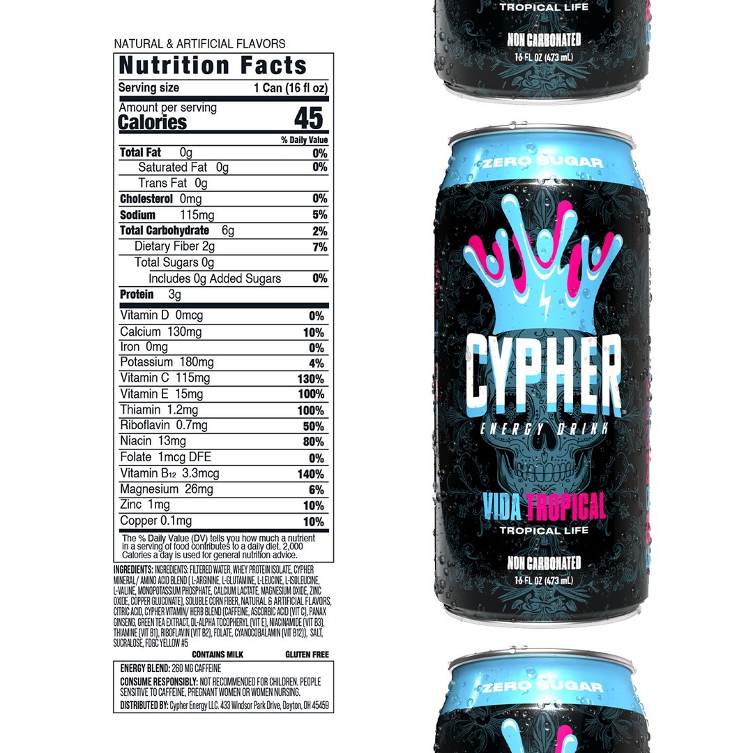 Cypher Tropical Life Energy Drink 16 fl oz Pack of 12 Tropical Fruit Protein