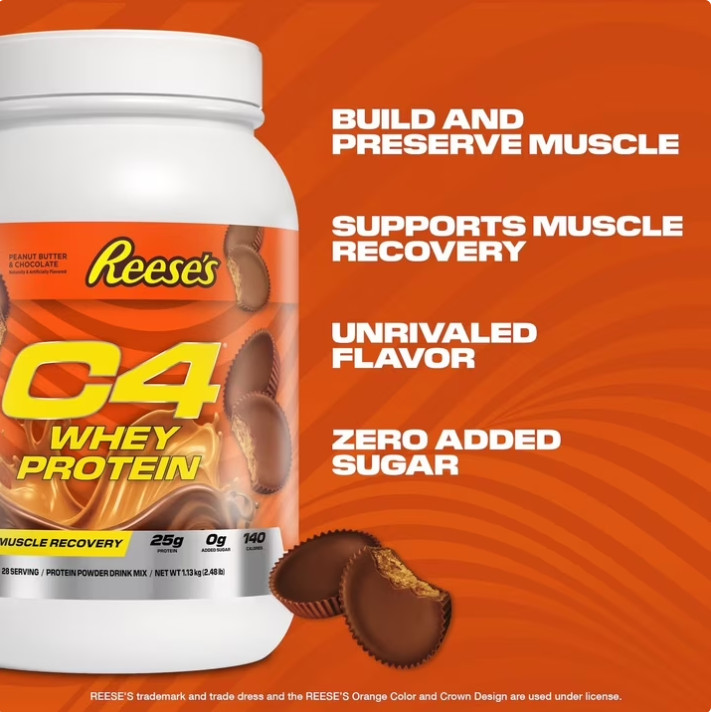 2 Pack C4 Whey Protein Powder, Reese’s Peanut Butter Cup Flavor, 18 Serv Pk