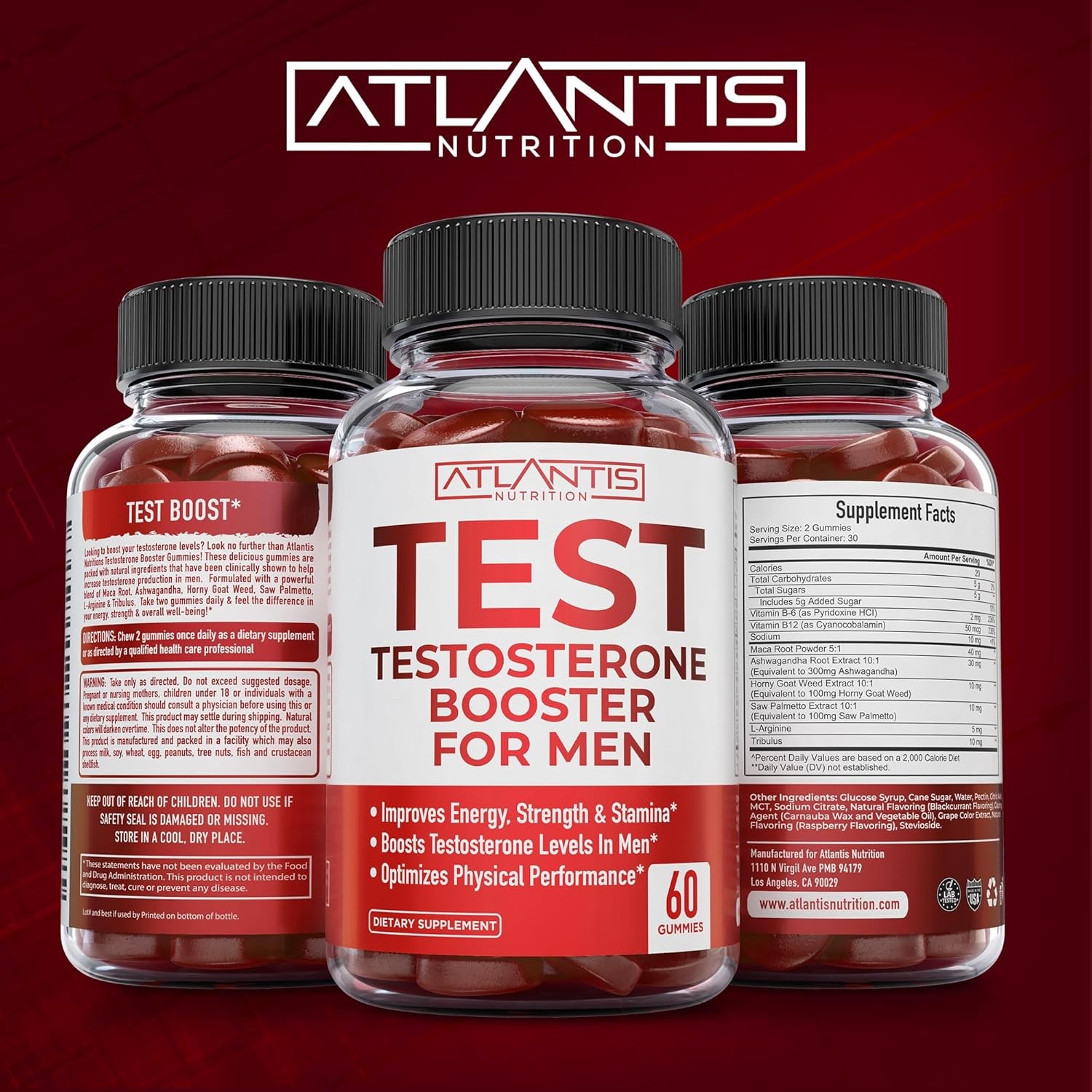 Atlantis Nutrition Testosterone Booster For Men Gummies 60 Count (Pack of 1)