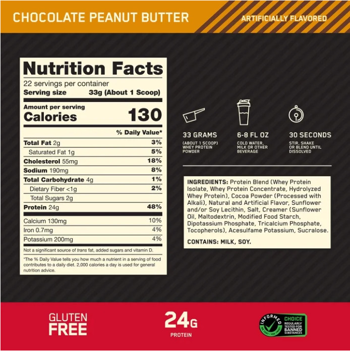 Optimum Nutrition Gold Standard 100% Whey Protein, Chocolate Peanut Butter