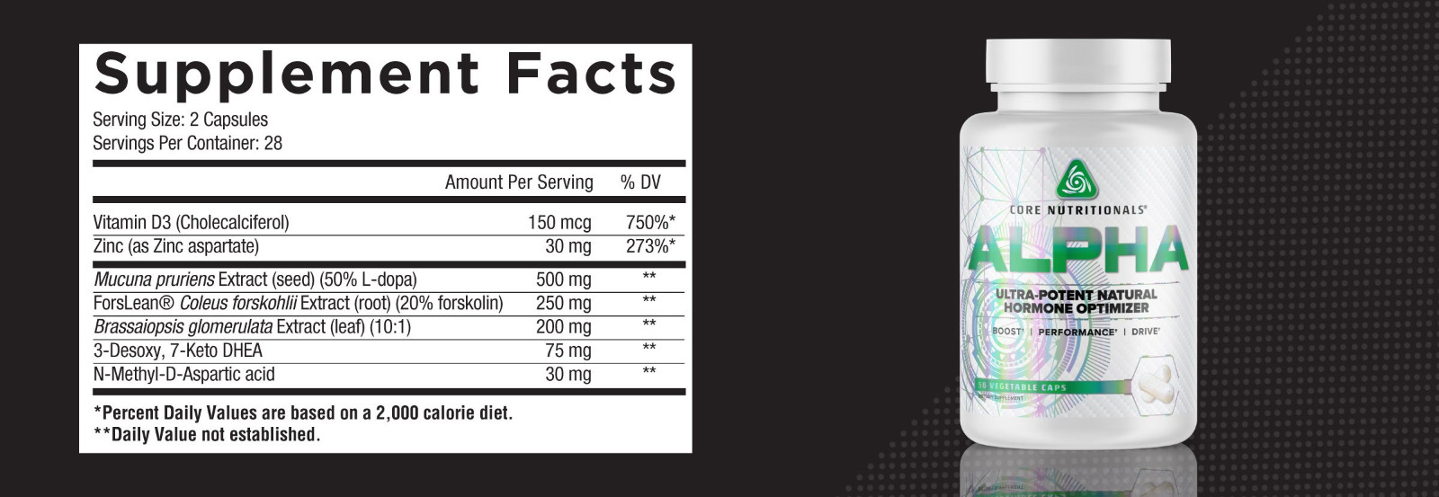Core Nutritionals Alpha – Anabolic Testosterone Booster & Estrogen Blocker 56ct