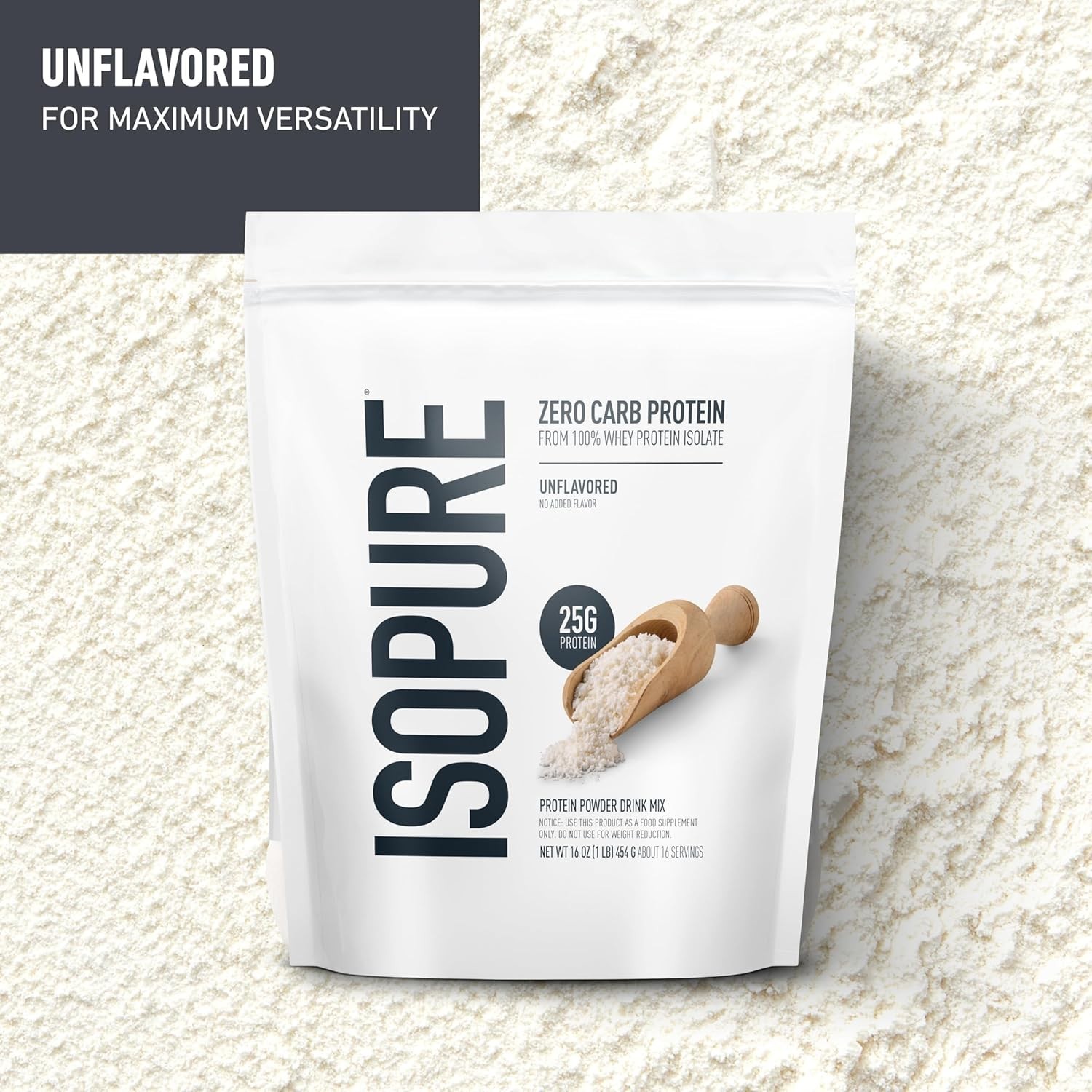 Isopure Zero Carb Whey Isolate Protein Powder, Unflavored, 25G, 1 Lb