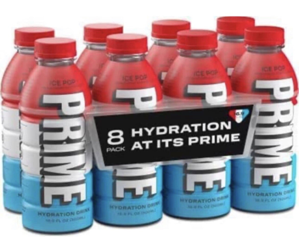 Prime Hydration Drink Ice Pop Flavor 16.9oz Bottles (8 Pack) Logan Paul KSI 🔥