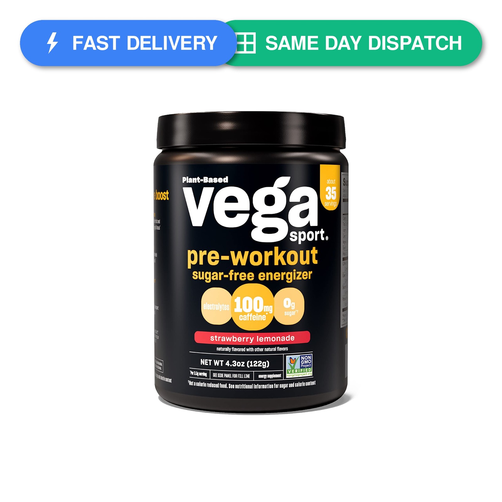 Vega Sport Sugar Free Pre-Workout Energizer, Strawberry Lemonade – Pre…