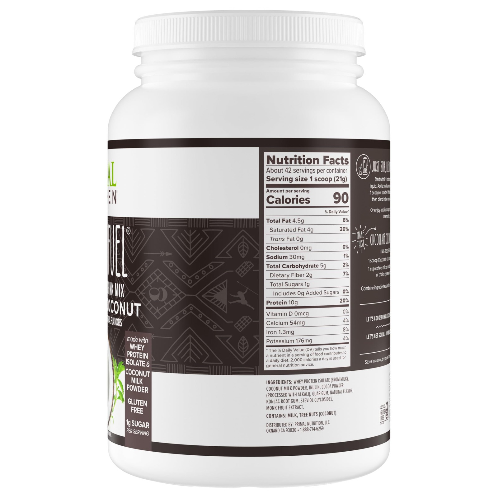Primal Kitchen Primal Fuel Chocolate Coconut Whey Protein Powder, Gluten and …
