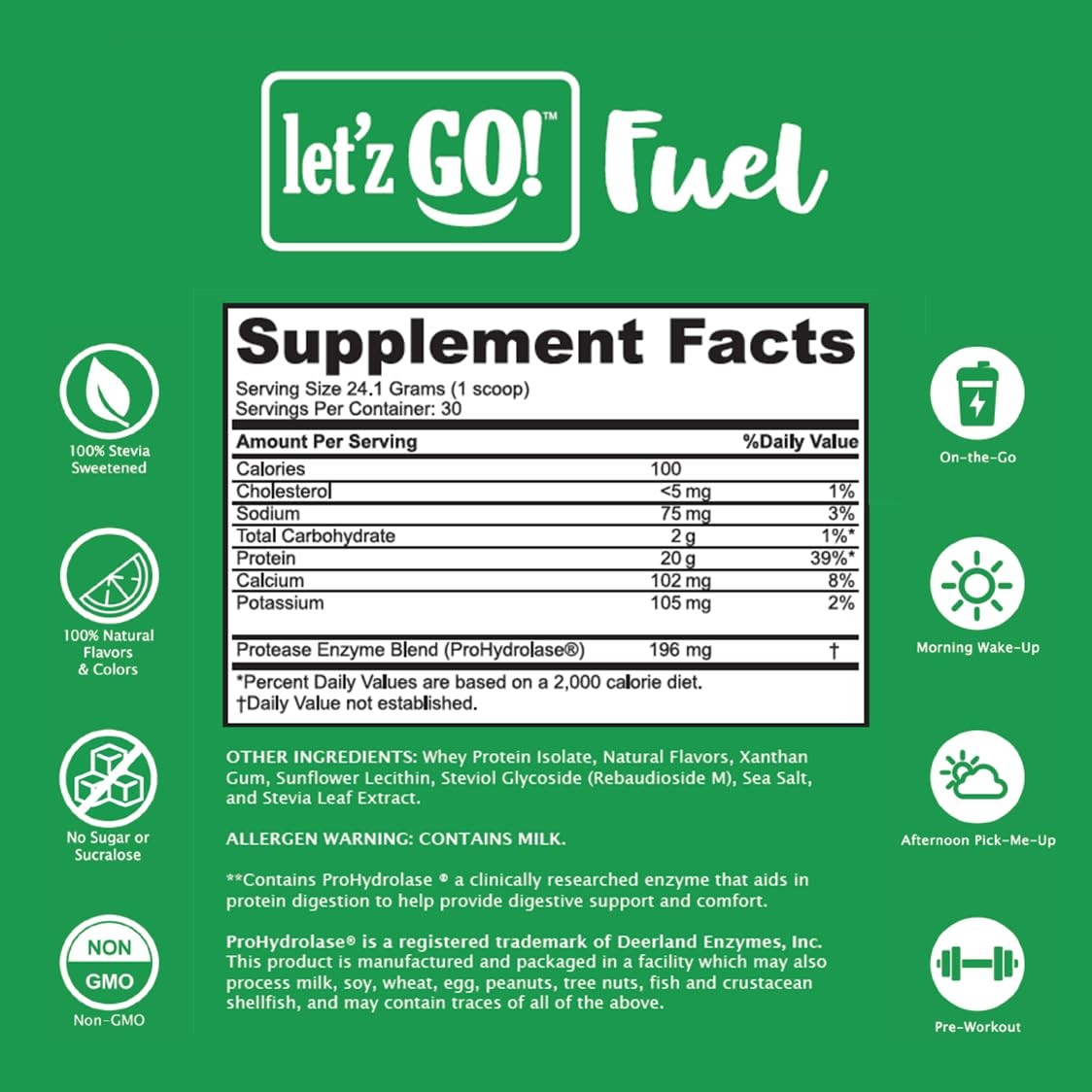 Letz Go Whey Protein Isolate Powder 2lb 30 Servings Vanilla Zero Sugar