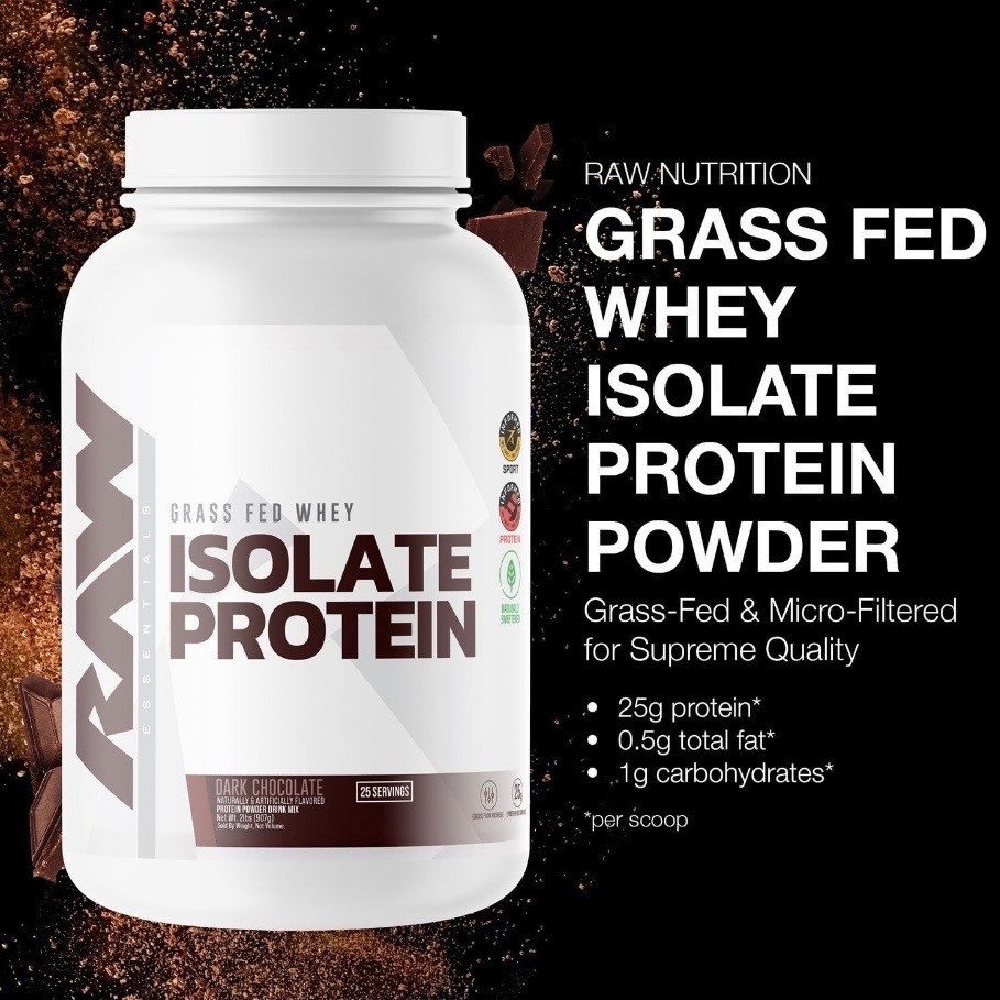 RAW 25g Grass Fed Whey Isolate Protein Powder Dark Chocolate 1.97 lbs.