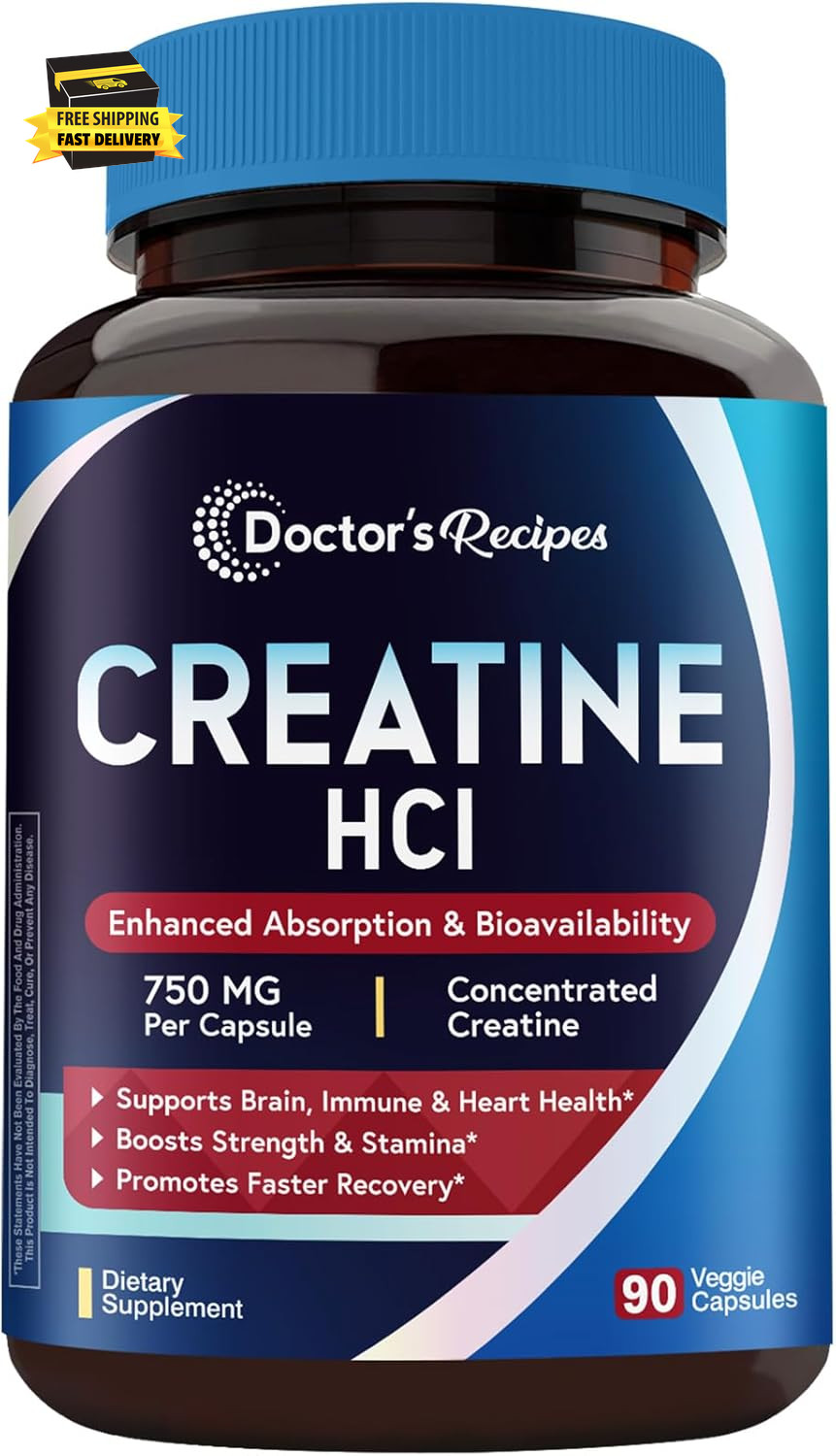 Creatine Hcl Capsules, 750 Mg, Creatine Hydrochloride for Women & Men, Strength