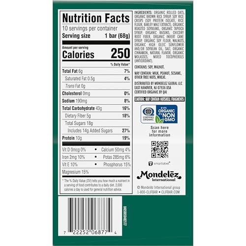 CLIF BAR – Energy Protein Bars – 10 Count (Pack of 1), Oatmeal Raisin Walnut