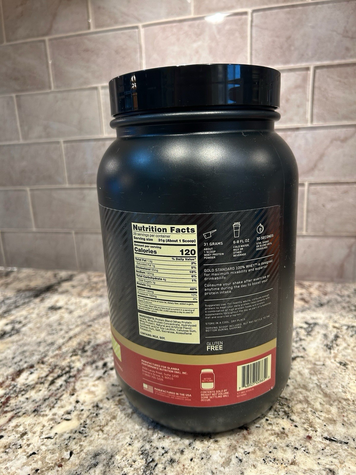 Optimum Nutrition Whey Protein Powder Vanilla Ice Cream 31.7 oz Gluten-Free