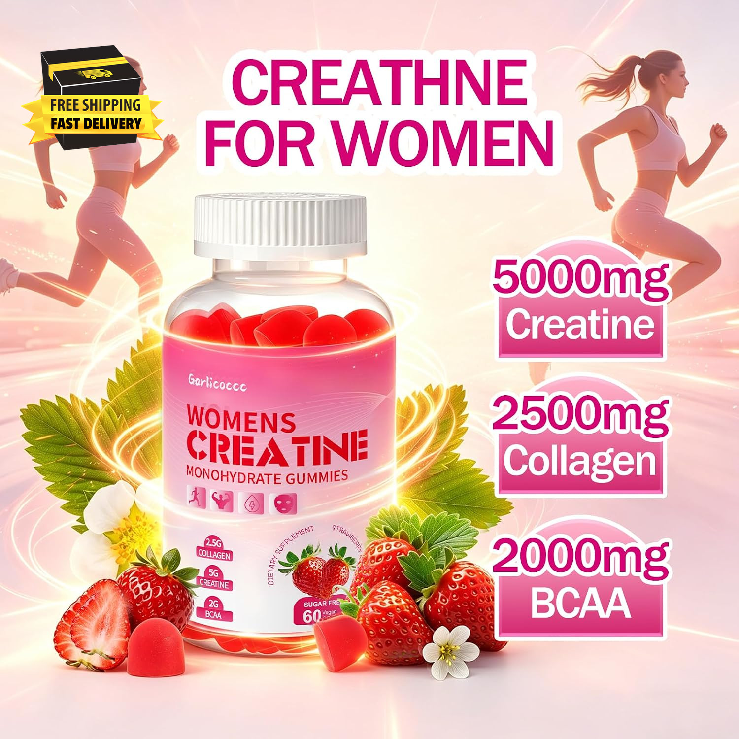 Sugar Free Creatine for Women, Creatine Monohydrate Gummies with Collagen,Energy