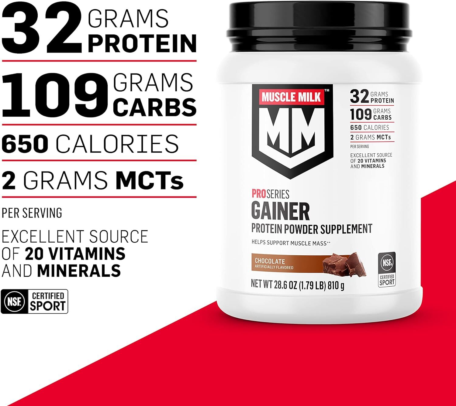 Gainer Protein Powder, Vanilla Creme, 32G Protein, 5 Pound