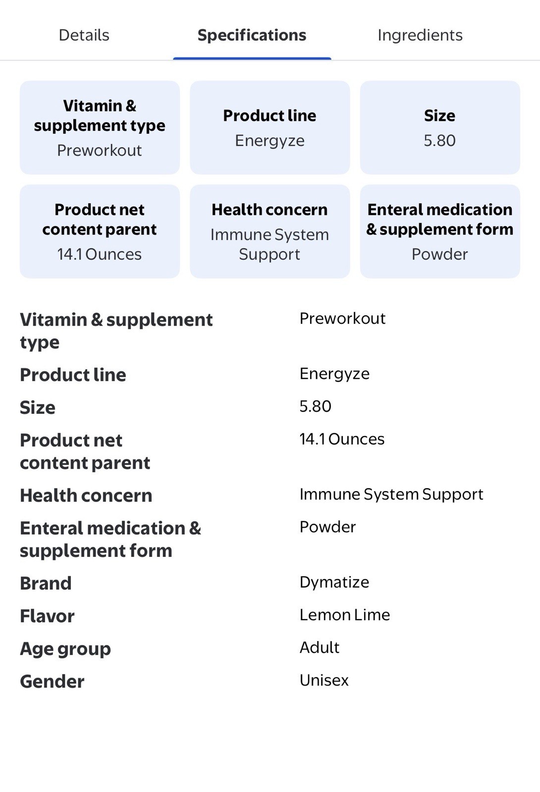 Dymatize Energyze Pre-Workout – Lemon Lime – 30 Servings – 14.1 oz