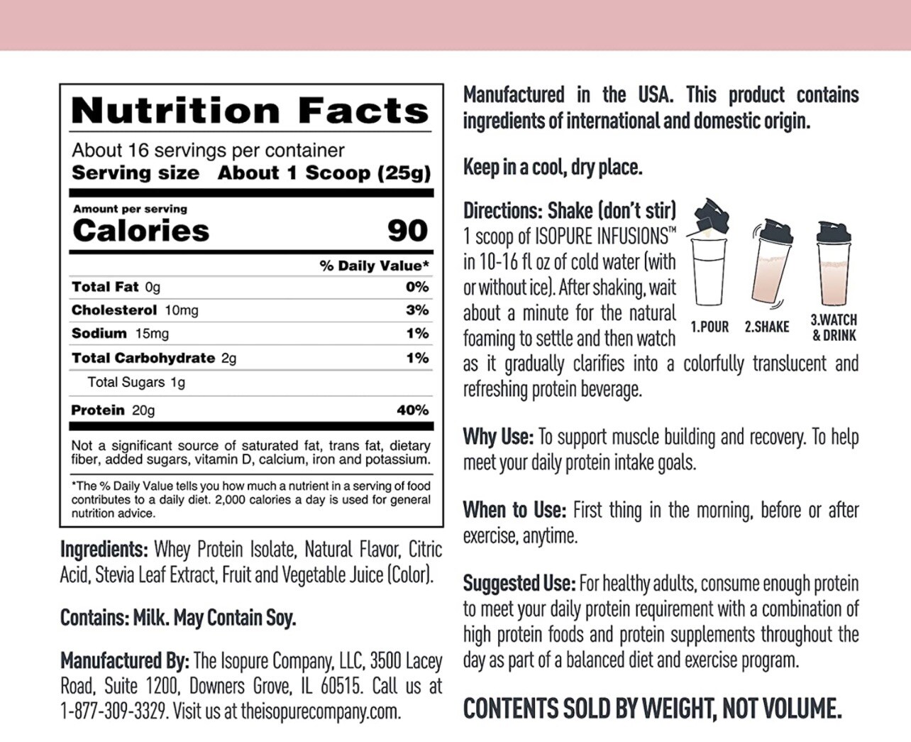 Isopure Infusions Tropical Punch Whey Protein Isolate 14.1 Oz New