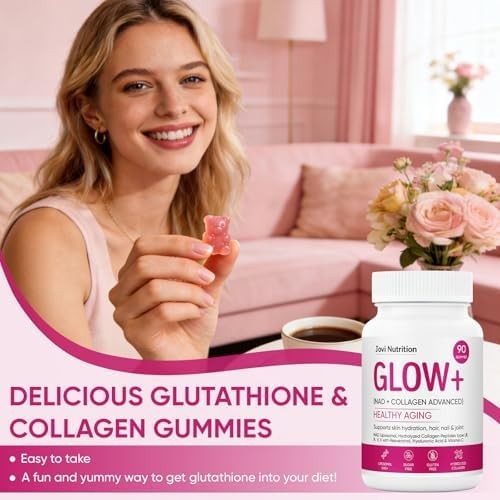 Jovi Glow+ NAD+ & Collagen Gummies, Multi-Type Hydrolyzed Collagen Peptides, Res
