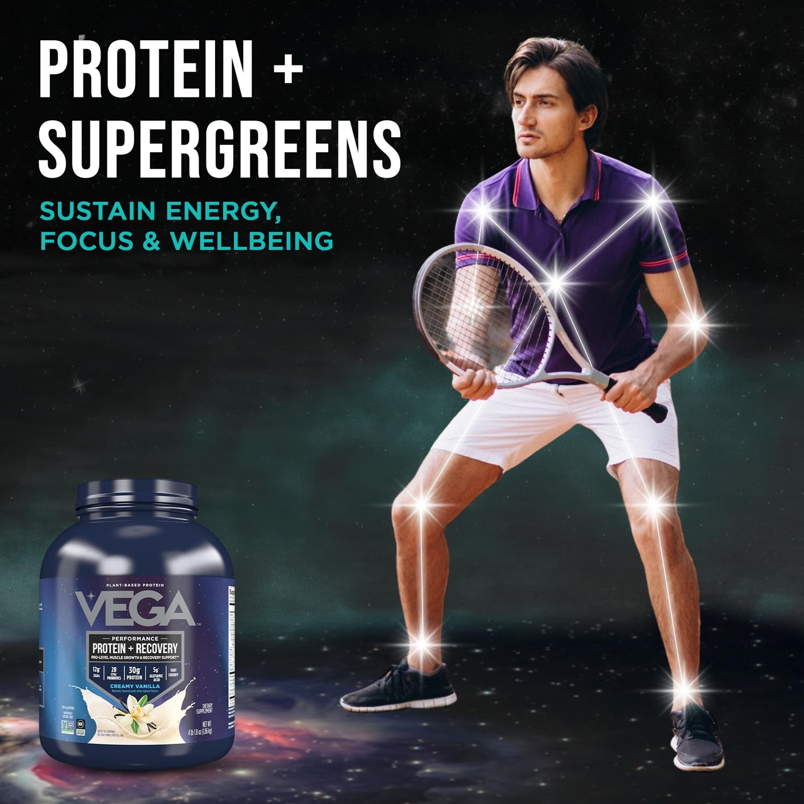 Vega Protein + Recovery, Vanilla – 30g Vegan Protein, Dairy & Gluten Free,