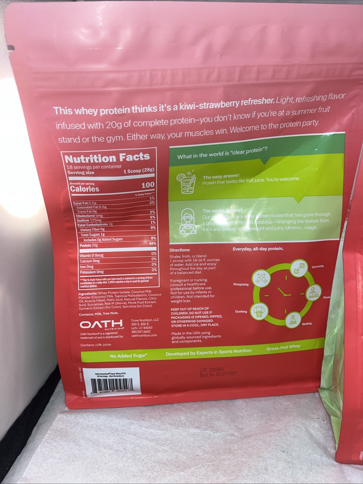2 Oath Nutrition Clear Whey Isolate Protein Powders Kiwi Strawberry Exp 02/27/27